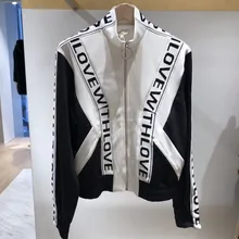 New Spring and Summer 2019 Coloured Colour Collar Sleeping Locomotive Jacket Letter Zippers Black Jacket Women Coat fashionable men s briefcase with zippers and black colour design