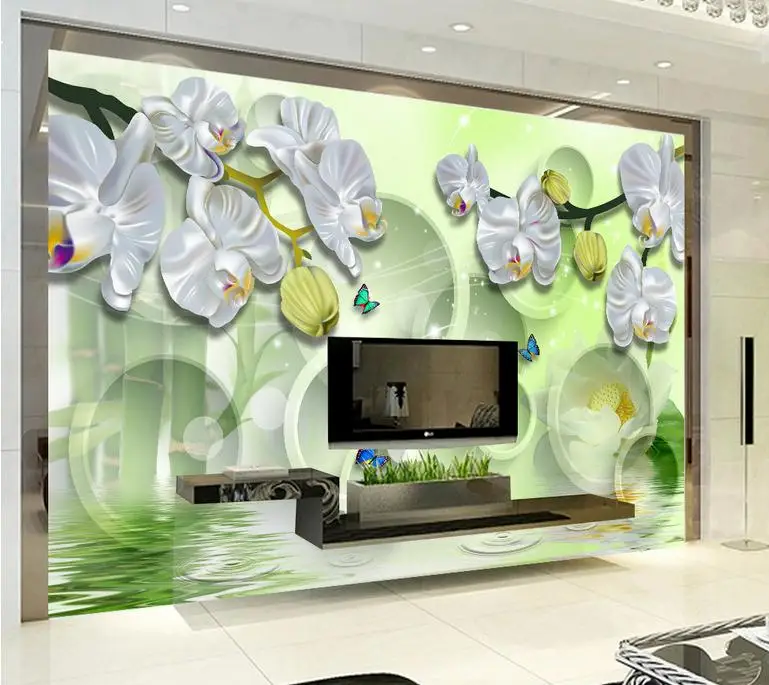 

Customized photo wallpaper 3d wall mural wallpaper mural 3 d TV setting wall is silvery white butterfly orchid dream wall decor