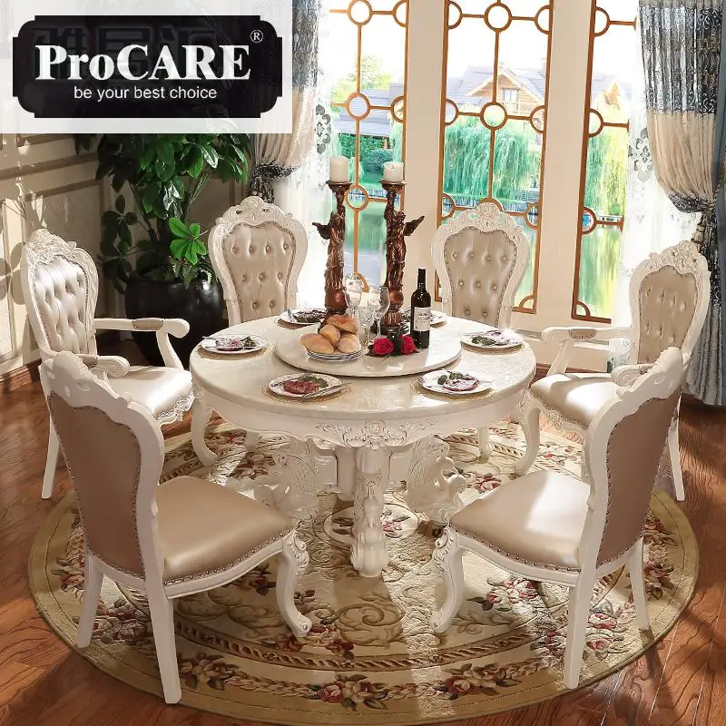 French New Design Dinning Room Furniture marble table wooden carving dinning table sets