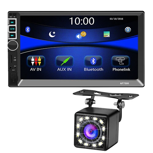 7" Car Radio 2 Din Auto Stereo MP5 Player 2din Support Mirror Link Bluetooth Handsfree FM USB AUX TF Card Rear View Camera - Color: with 12 led camera