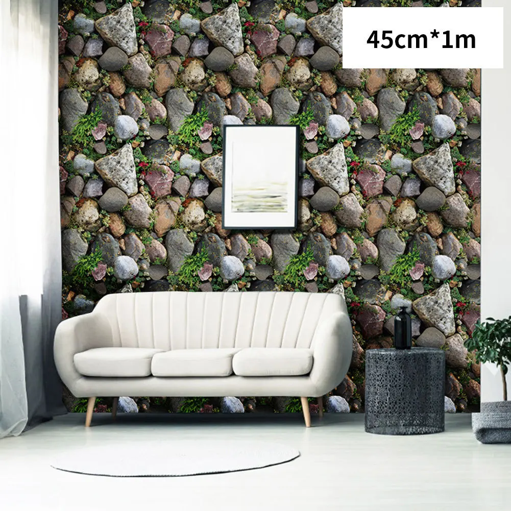 New 45x1000cm 3D Waterproof Stone Brick Wall Sticker Self-adhesive Wallpaper Cafe Wall Stickers Decal Bedroom Home Decoration