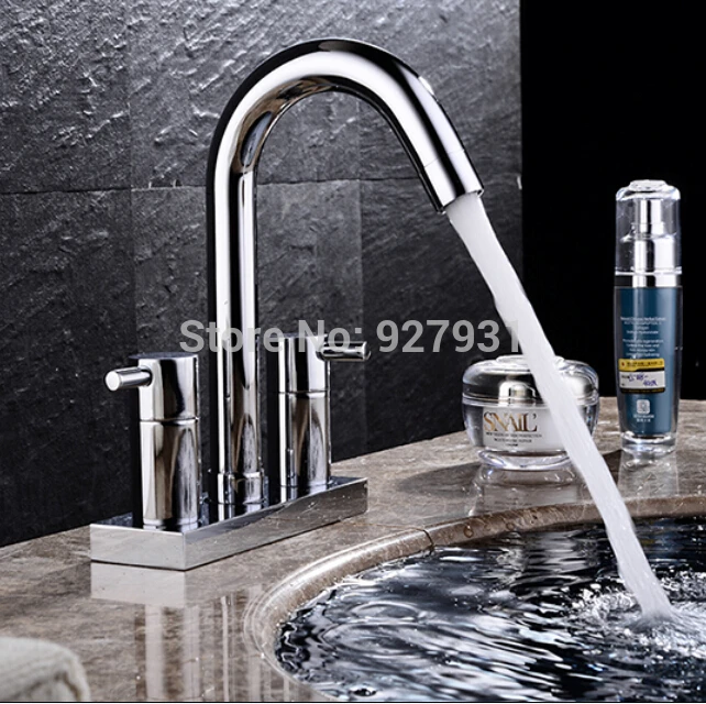 Double Hole Deck Mounted Dual Handles Basin Sink Faucet Chrome Brass Basin Mixer Tap