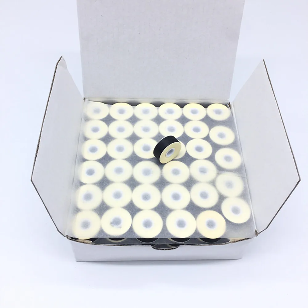 White/ Black 70D/2 Paper side 100% polyester prewound bobbins 144pcs/box  Size L for embroidery bobbin thread - AliExpress