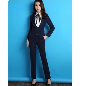 

New fashion women pants suit winter elegant formal long sleeve slim Interview blazer and pants office ladies