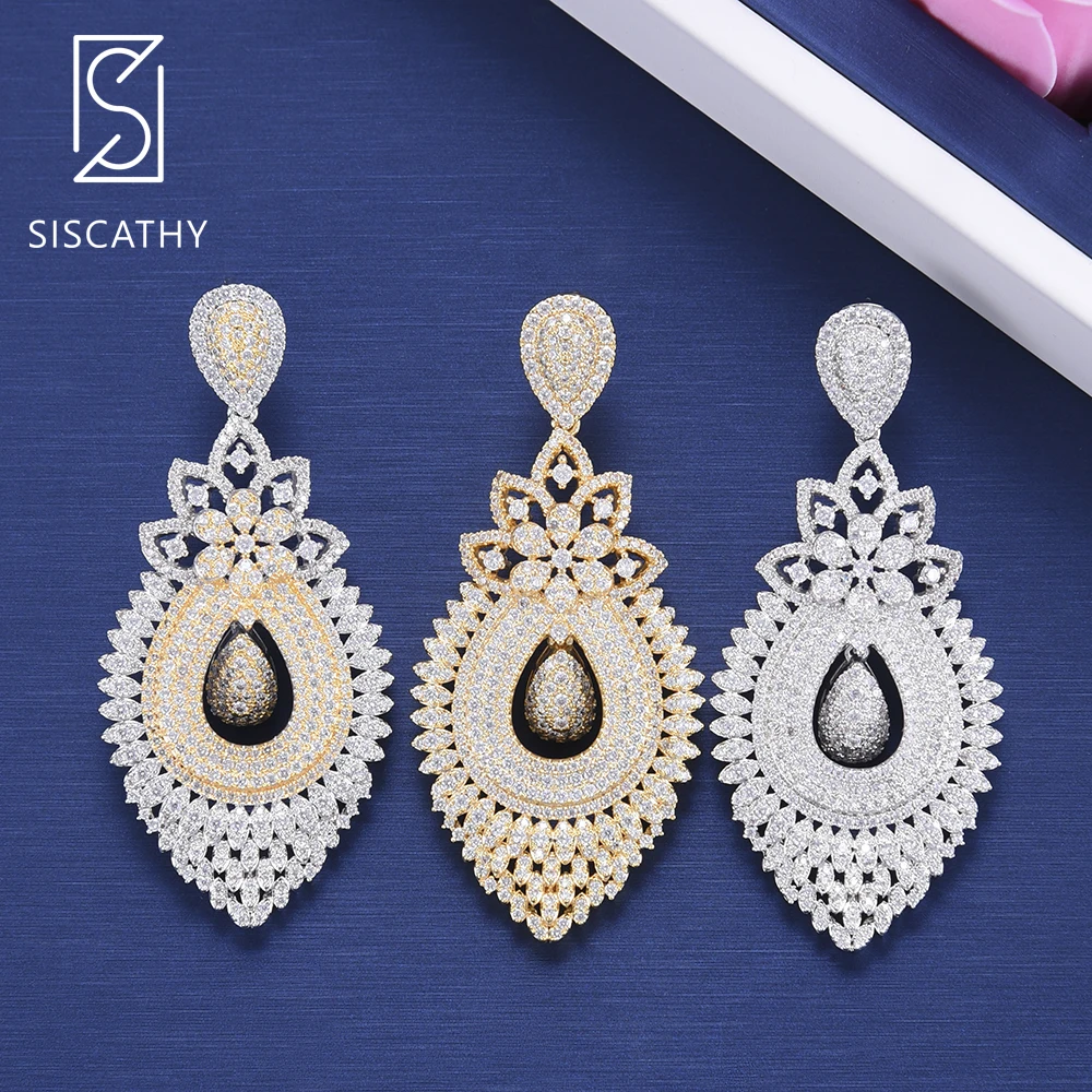 

SISCATHY AAA Cubic Zirconia Inlaid Big Pendant Earrings Luxury Geometric Engagement Drop Dangle Earrings For Women Jewelry 2019