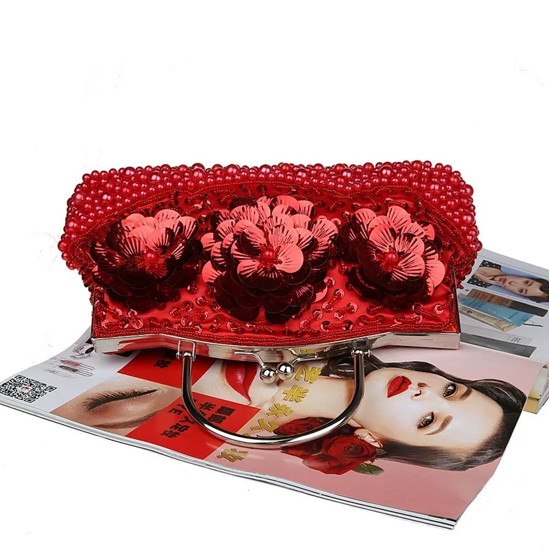 Красный женские бисером блестками сумочка клатч вечерние Свадебная вечерняя сумочка; BS010 с плеча цепь кошелек косметичка 1323-F