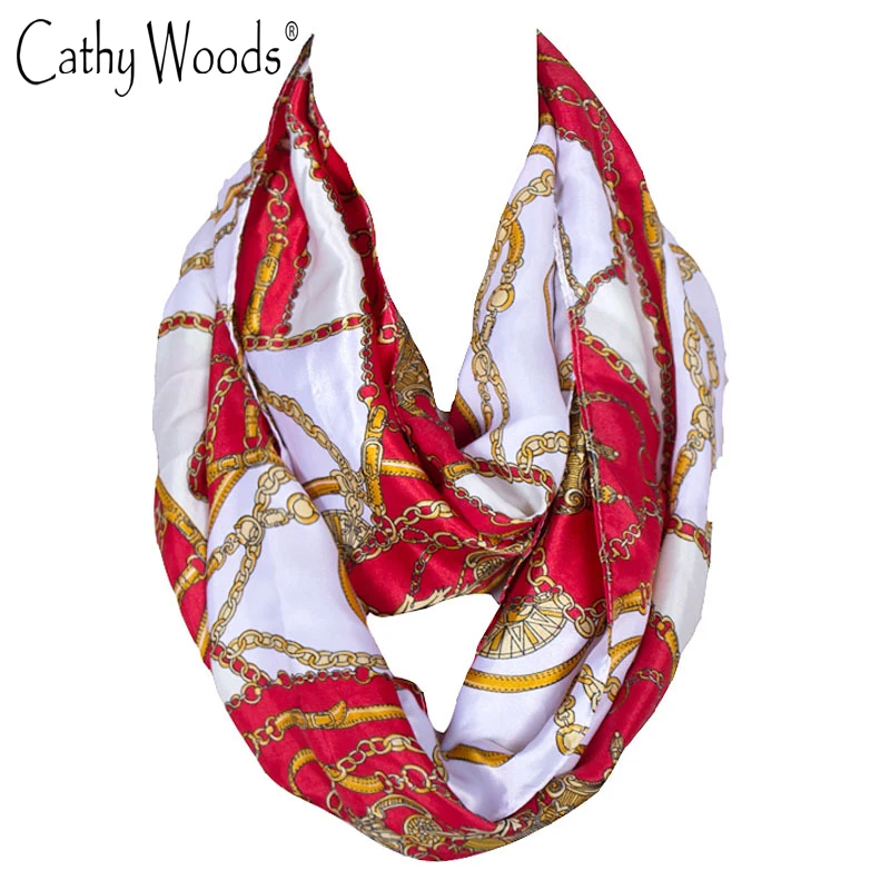 Luxury Brand Scarf Women Chain Print Silk Neck Tube Scarf Stain Scarves