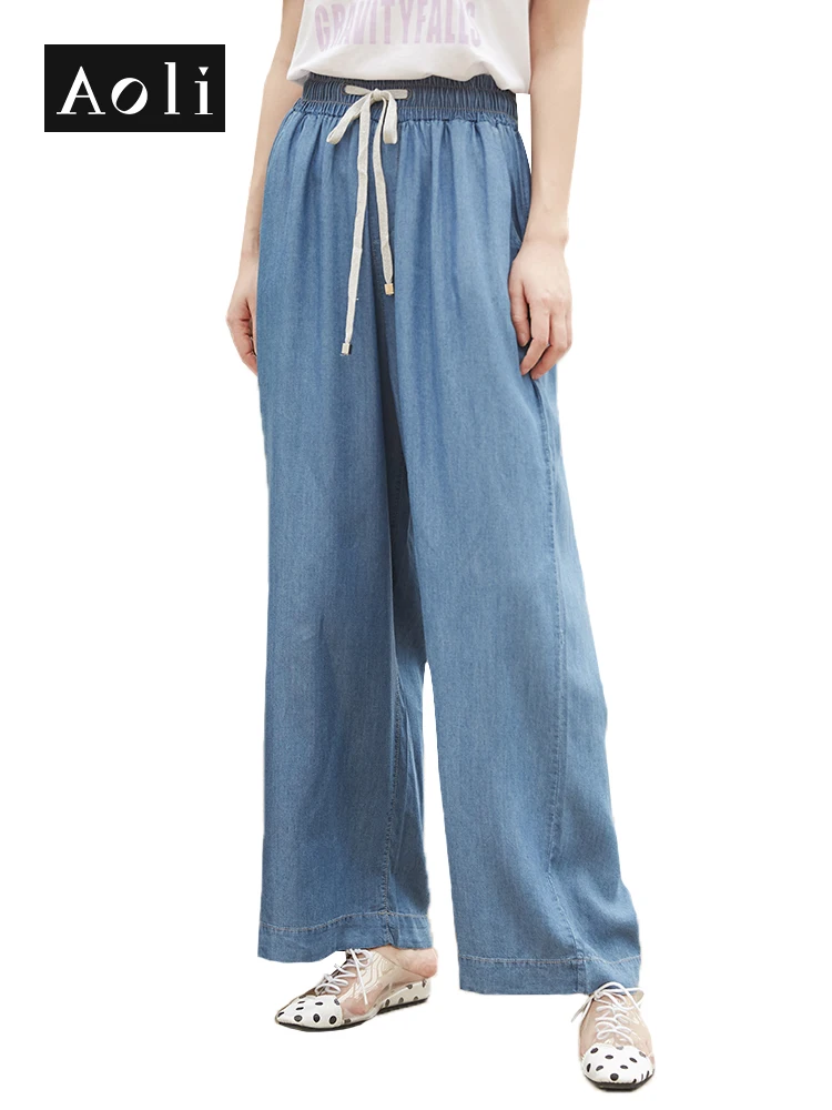 

AOLI Women Pants Wide Leg Jeans Plus size Mom Loose Jeans Comfortable Casual Elastic Drawstring Female Trousers DNZ910056