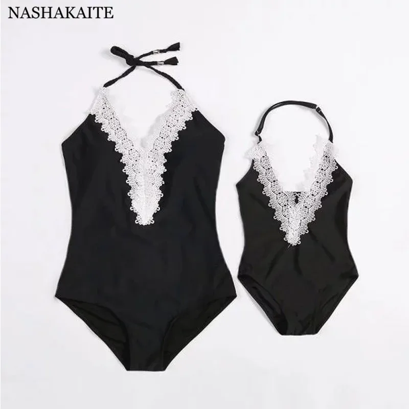 

Mommy and me swimsuit Patchwork Lace Beachwear mae e filha swimsuits mom daughter Beach Summer Mother Daughter Bathing Suit