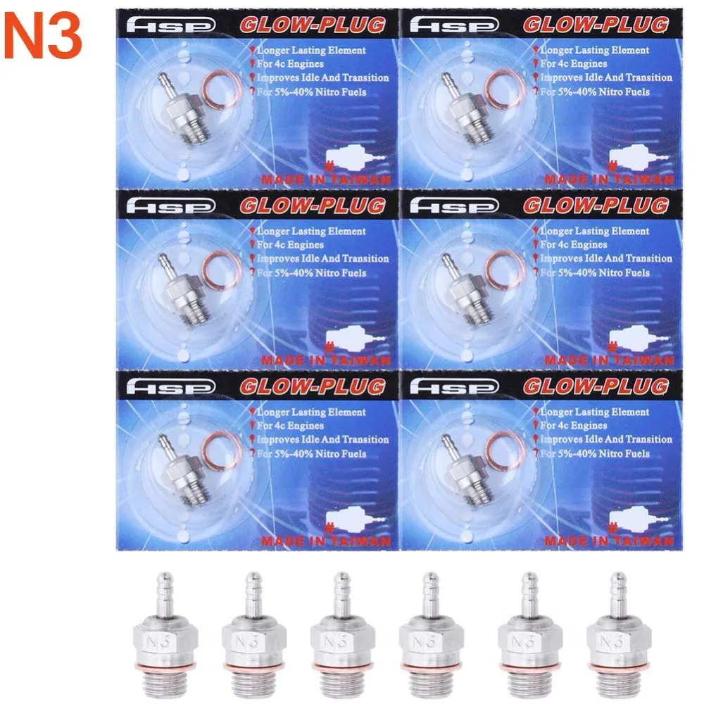 

6pcs/lot N3 Hot Glow Plug #3 Spark For Vertex SH Nitro Engine Parts 1/10 1/8 RC Model Car Trucks Replace OS 8 Himoto HSP 70117