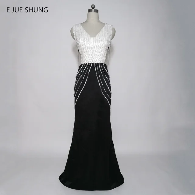 black dress with white pearls