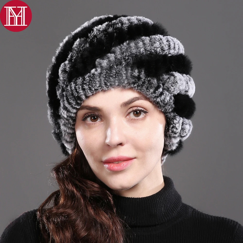

2019 Lady Winter Natural Real Rex Rabbit Fur Hat Girl 100% Rex Rabbit Fur Cap Warm Soft Knitted Genuine Fur Skullies Beanies