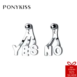PONYKISS Мода S925 стерлингового серебра да Асимметричная нет сзади висит мотаться падение серьги Для женщин вечерние красивые аксессуары
