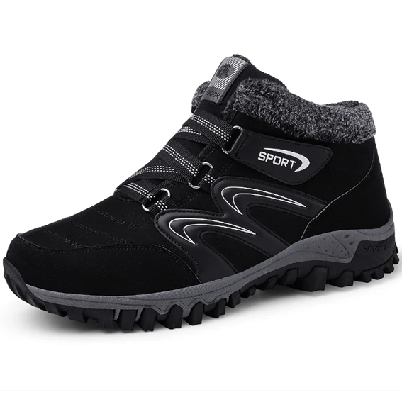Высококачественные модные кроссовки, зимняя теплая уличная мужская повседневная обувь, толстая подошва, нескользящая Мужская обувь для ходьбы, Зимние ботильоны - Цвет: Black