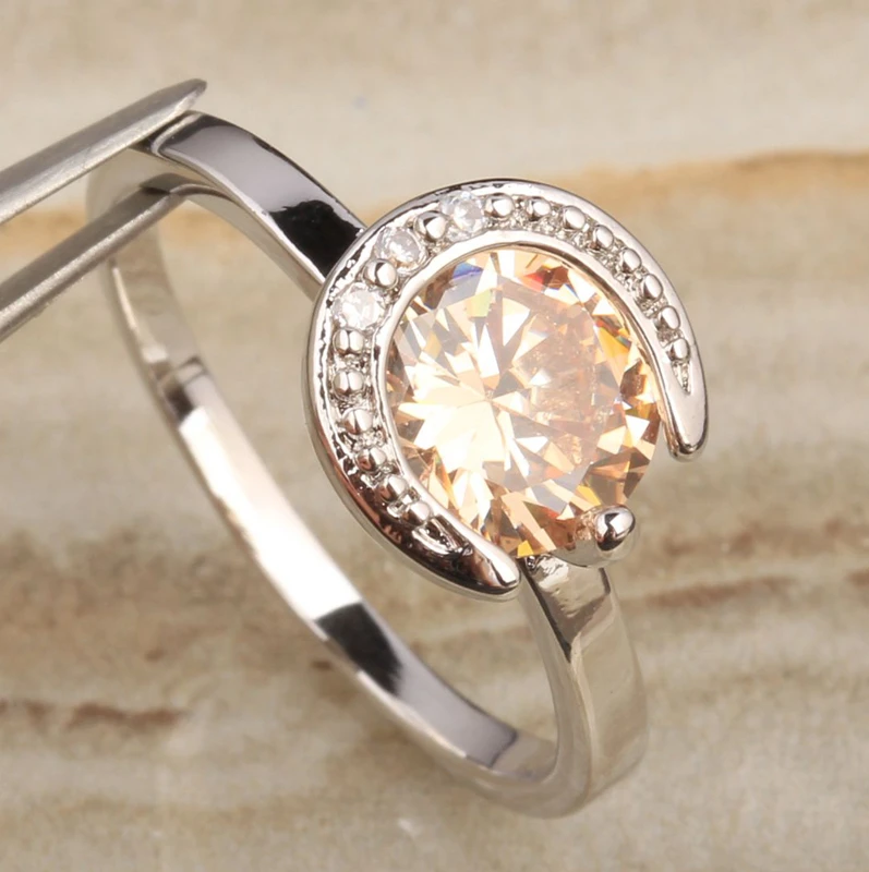 

Superb Orange Champagne Zircon Morganite 925 Sterling Silver Jewelry Ring Size 6 / 7 / 8 / 9 S1324
