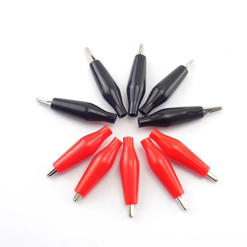

10pcs 28MM Metal Alligator Clip Crocodile Electrical DIY Test Clamp for Testing Probe Meter Black Red Plastic cover