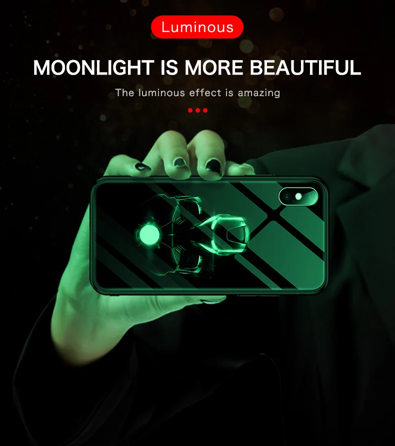 Marvel роскошный светящийся чехол из закаленного стекла для телефона Железный человек Силиконовый чехол для iPhone 11 6 6s 7 8 Plus X XR XS Max Мстители Coque