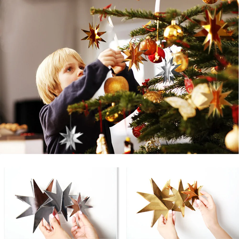 

6 Pcs/Set Cardboard 3D Hollow Snowflake Star Hanging Ornaments New Year's Christmas Tree Decorations for Home Party Decoration