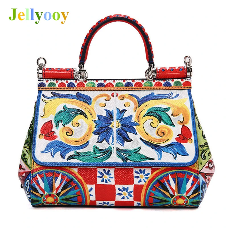

Italy Romantic Baroque Series Women Handbags Elegant Print Shoulder Bags Luxury Designer Lady Genuine Leather Platinum Tote Bags