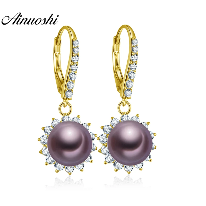 

AINUOSHI 10K Solid Yellow Gold Drop Earring White Pink Purple Freshwater Pearls Drop Earring Click Back Earring Women Jewelry