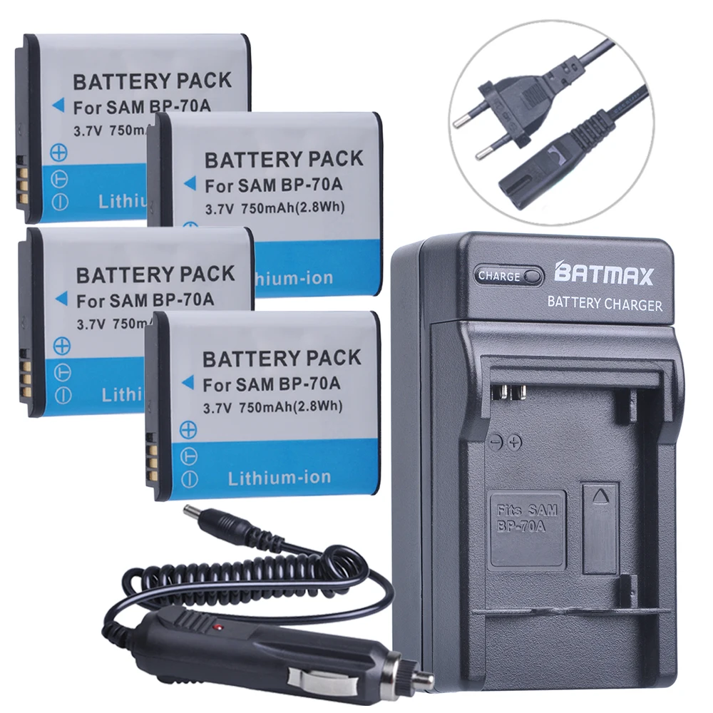 4Pc Bp-70A Bp70A Batteria + Caricabatterie Digitale Per Samsung St95 St100 St6500 Sl50 Sl600 Tl205 Wb30F Wb35F Dv150F Es65 Es67 Mv800 Pl80