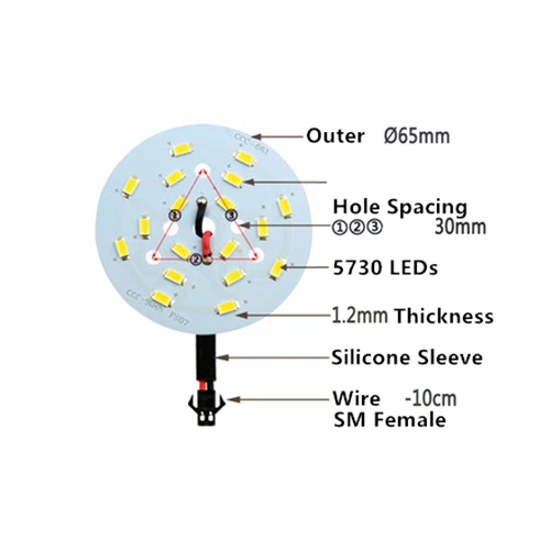 5 шт. SMD 5730 9 Вт 65 мм светодио дный белый свет светодиодное освещение доска панелью источник бусины алюминий пластины база с SM штепсельная