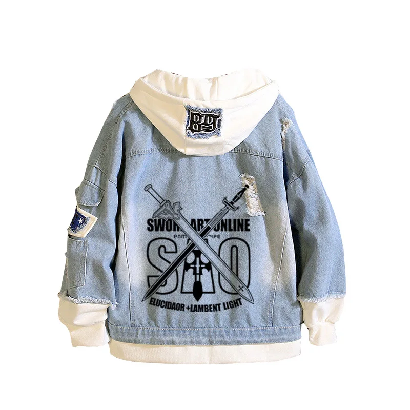 

Sword Art Online SAO Print Harajuku Women Streetwear TouHou Project Long Hooded Denim Jacket Unisex Sweatshirt Japanese Hoodies