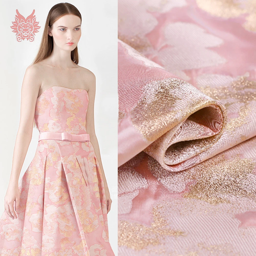 

European and American style pink floral with metallic jacquard brocade fabric for dress coat tissu tecidos stoffen cloth SP4484