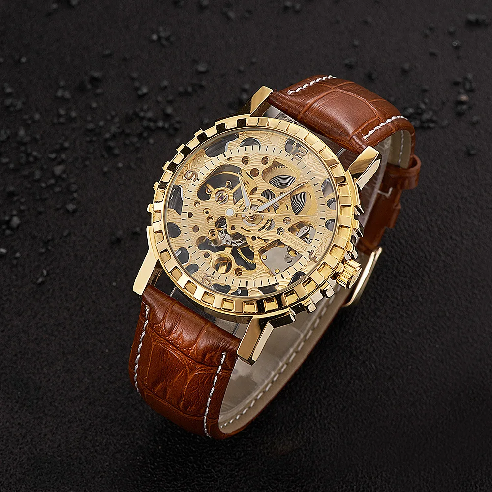 Gold mechanical watch men-4