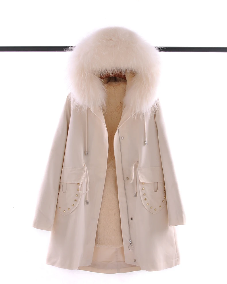 Top 2019 Fur Parka Real Rex Rabbit Fur Lining Removable With Big Raccoon Fur Hooded Long Sleeve 1
