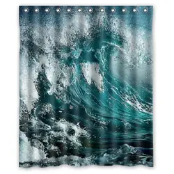 Симпатичные большие волны океана занавески для душа, морской серфинг волны шторм Тема печати 100% полиэстер ванная комната занавески кольца