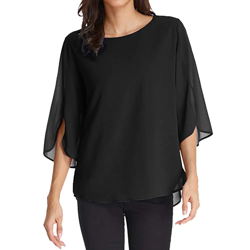 Summer Chiffon Blouse Women Casual Flare Sleeve Shirts Loose Ladies Tulle Mesh Tops Tee Office Blusas Mujer New 2019 |