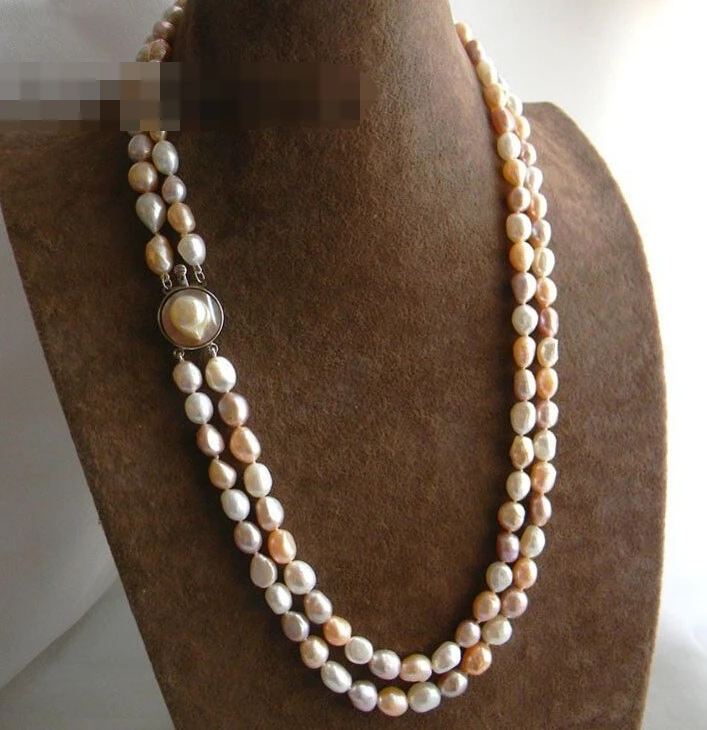 

FREE SHIPPING>>>@@ > 0808 Baroque White Pink Lavender Freshwater Pearl Mabe Necklace