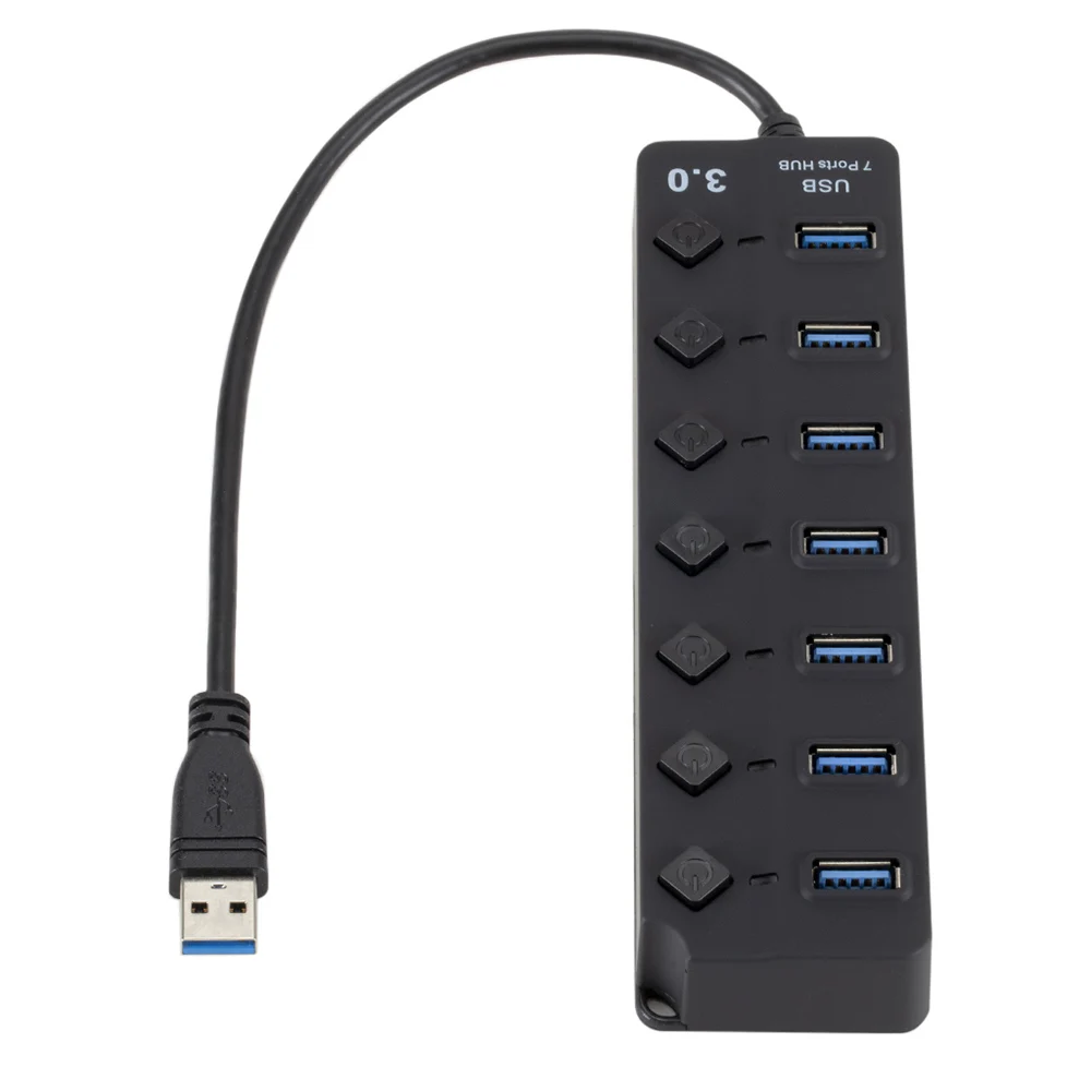 

USB 3.0 HUB Converter Splitter 7 Ports with On/Off Switches High Speed 5Gbps Micro Multiple USB Port Expander for PC Computer