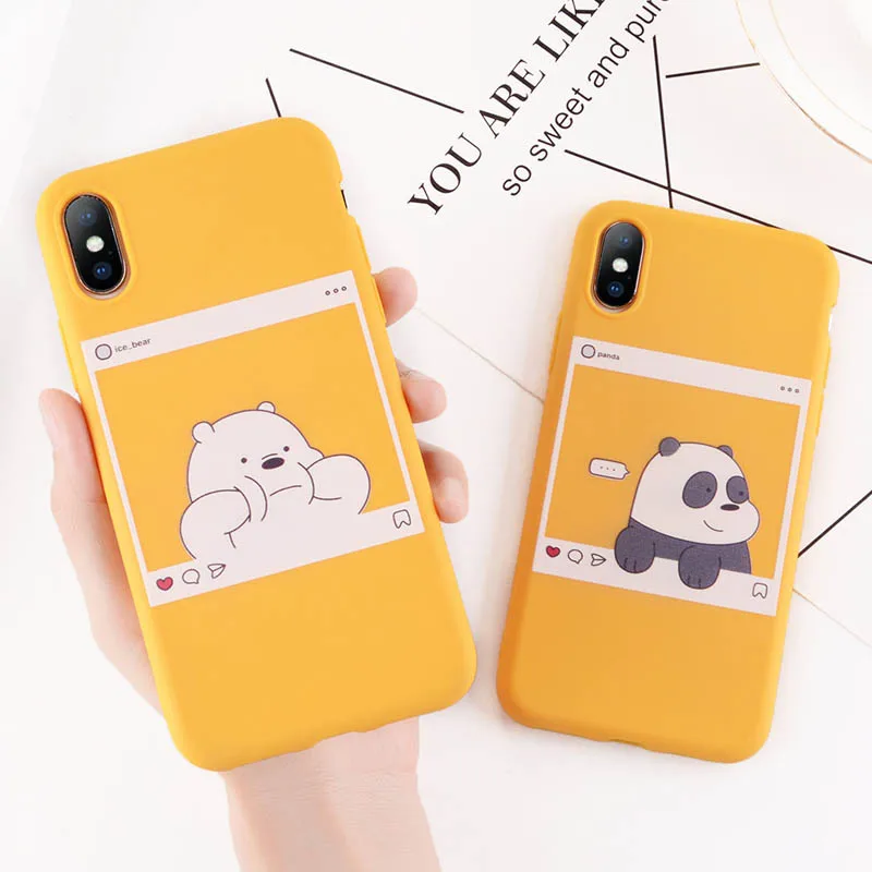 

Ottwn Phone Case For iPhone X XS Max XR 6 6s 7 8 Plus Cartoon Bear Panda Pattern Back Cover Soft TPU Silicone Yellow Cases Cover