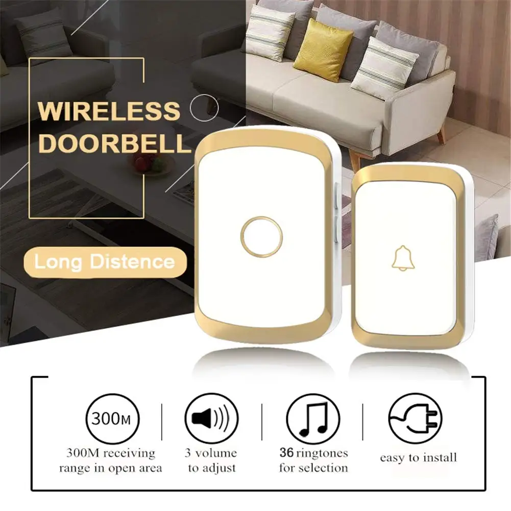 

Wireless Doorbell No Battery Waterproof 300M Remote EU UK US Plug Led Light Home Cordless Door Bell Ring 1 button 1 Receiver