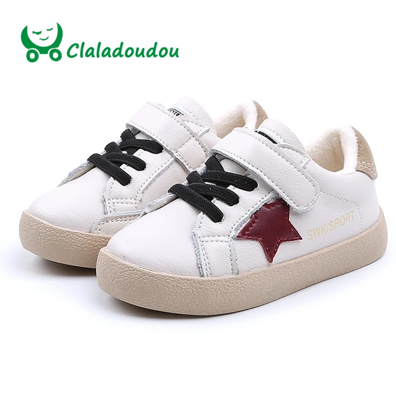 

Claladoudou 14-18.5CM Brand Genuine Leather Star Toddler Girls Boys Sneakers Soft Warm Fluff Winter Sport Shoes Beige Flats 11