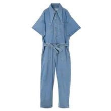 Модный летний джинсовый комбинезон для мужчин, хип-хоп, мужские джинсы в стиле стрит, комбинезоны с короткими рукавами, мульти-комбинезоны с карманами, X9118