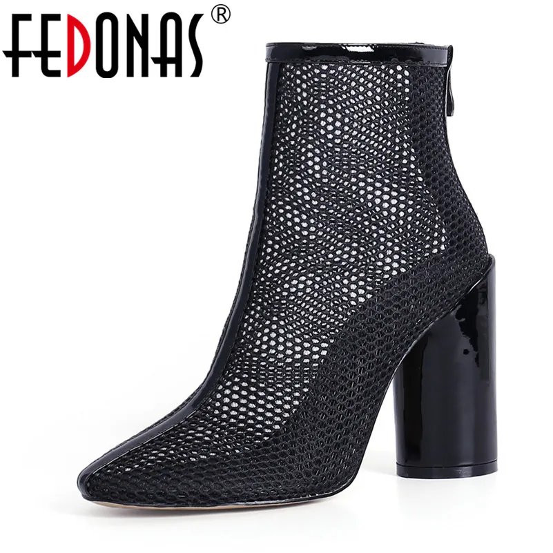 FEDONAS новые летние однотонные женские полусапожки Модная блестящая обувь с