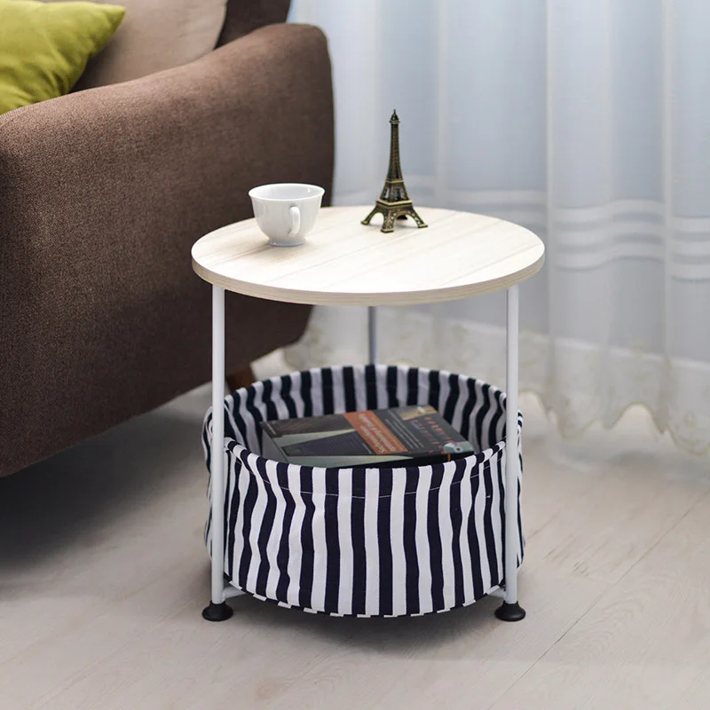Двухслойный чайный столик, кофейный столик из МДФ, регулируемый по высоте, с колесами, круглый стол, торцевые столы, модная мебель для гостиной - Цвет: Single layer white