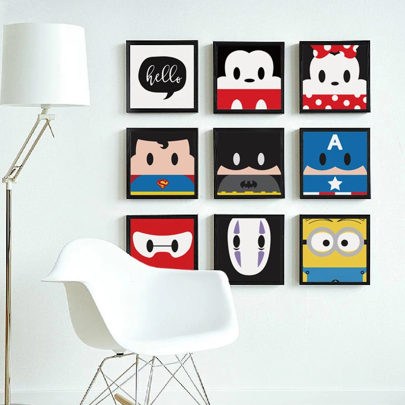

07G Cartoon Character Mickey Superman Batman Portrait Canvas Art Painting Poster Picture Wall Baby Children's Bedroom Home Decor