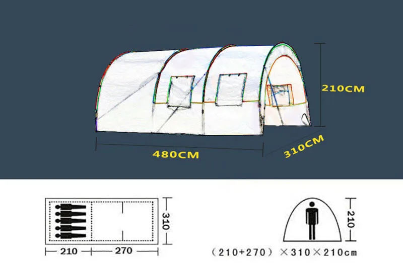 10 человек 480*310*210 см большой кемпинговый Тент Открытый туннель палатки одна спальня и 2 Гостиная Водонепроницаемый семейный Трэв Tienda