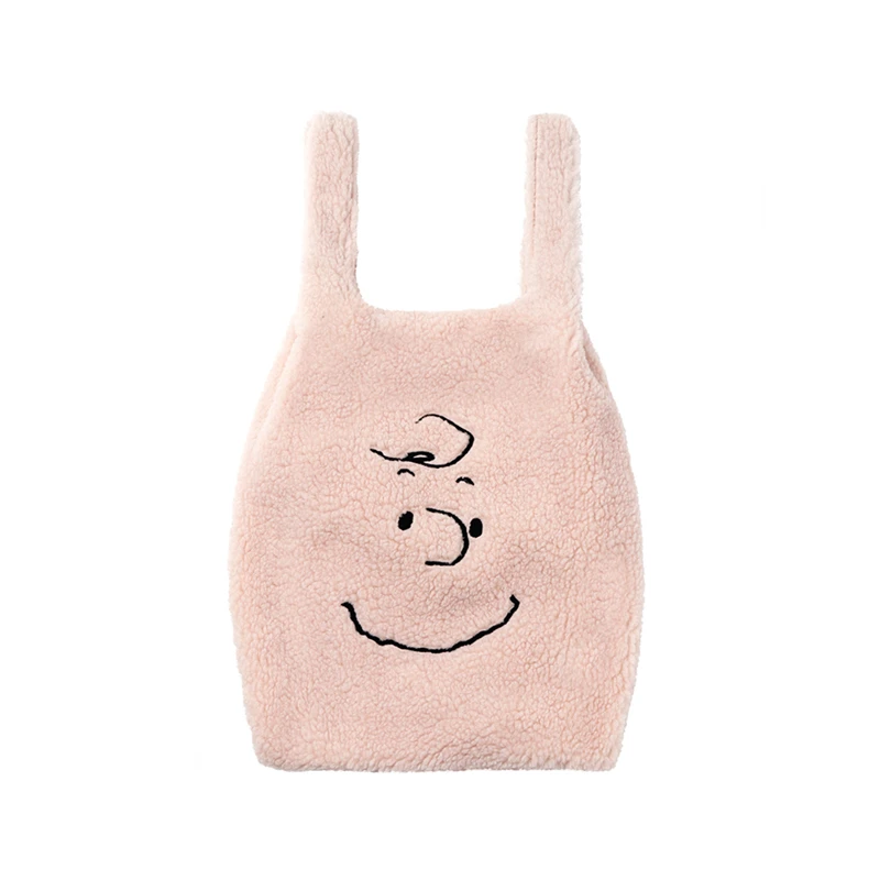 

Cartoon Style Lambswool Women Caual Tote Handbags Large Korea Fur Wool Shopping Bags Girls Cute Purse Handbags Winter Travel Bag