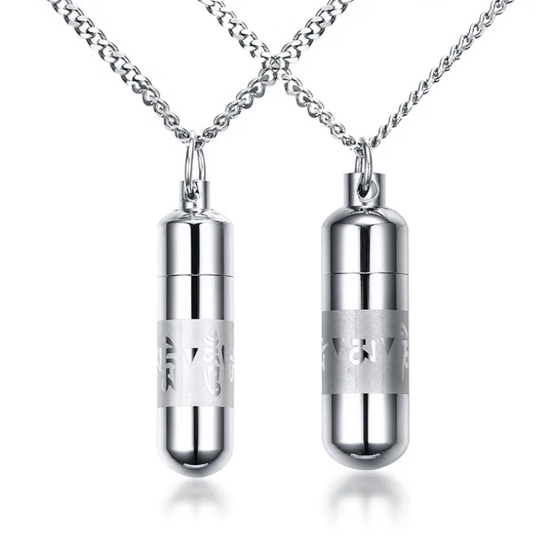 

Korean version of titanium steel six-word mantra couple pendant can open large token couple pendant necklace