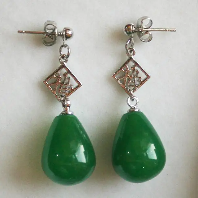 

wholesale Chinese style fu 12*16mm fancy green jade stud earring