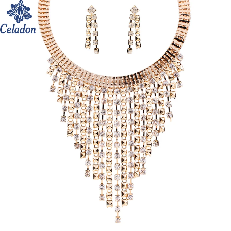 

2018 New Arrivals Fashion Jewelery Set Fashion Ladies Necklace & Pendant Statement Multi-layer Tassel Necklace Earrings Banquet