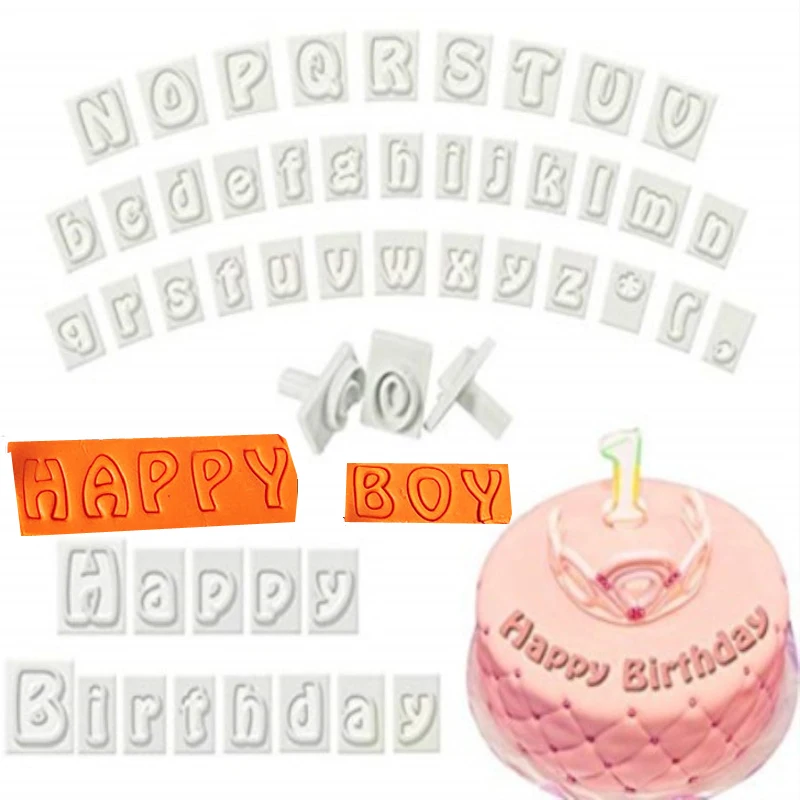 64 Pcs Plastic Alphabet Cookie Cutter Set Fondant Cutters Mold Upper and Lower Case Art Deco Number Letter Stamps