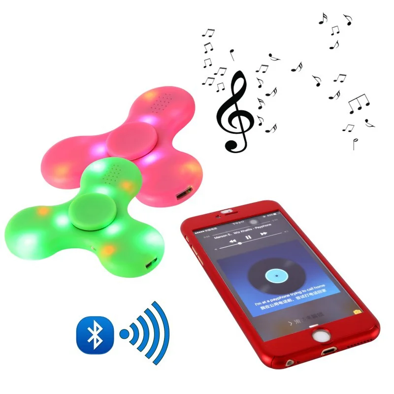 

2017 Hot COOL Hand LED light Fidget Spinner Finger Toy Bluetooth Speaker Music Fidget EDC Spinner For Autism