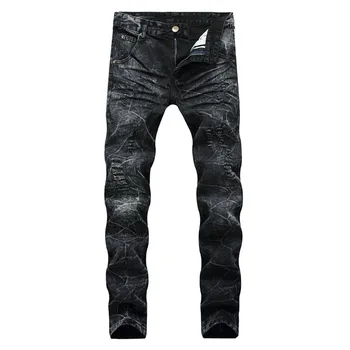 

2019 New Fashion Men's jeans Black Straight Mid-rise jeans Retro Hole Denim trousers More Size 28-36 38 40