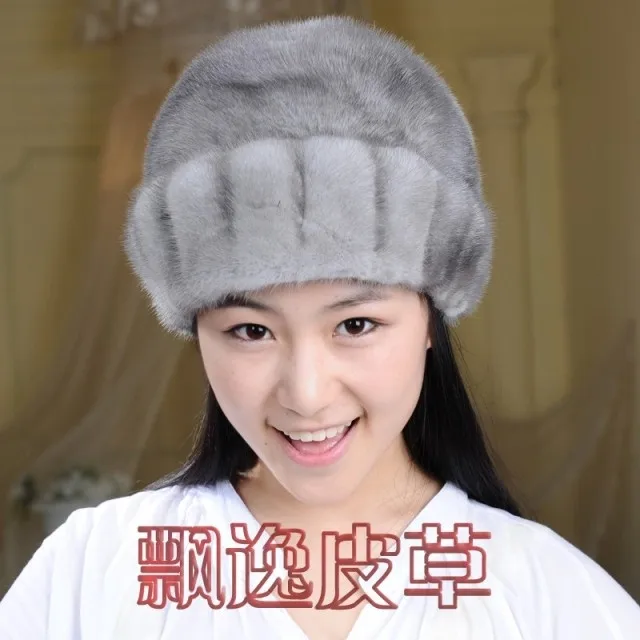 Cheap Mink skin hat female Women mink hair genuine leather straw hat female autumn and winter fashion thermal
